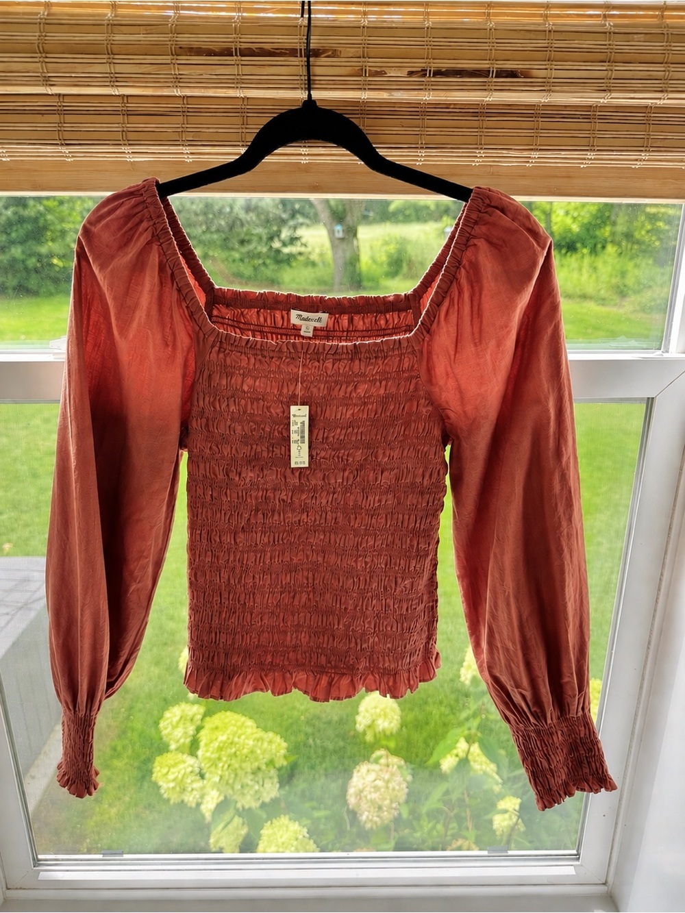 NWT Madewell Smocked Puff Sleeve Top Rust M